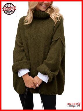 Women's Chunky Knit Oversized Turtleneck Sweater Pullover